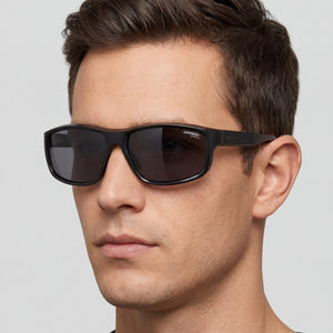Carrera 8038/S Rectangle Sunglasses Men — side view, Non-Polarized Black lens
