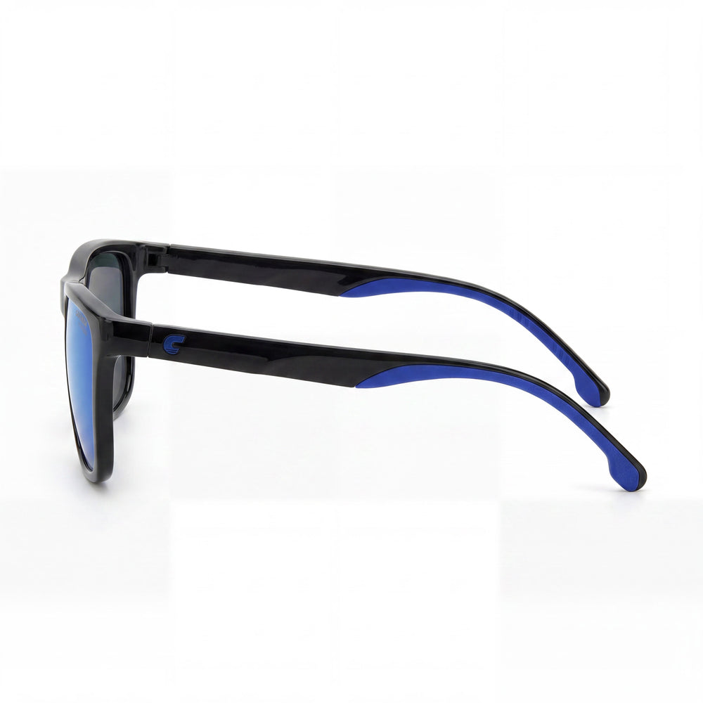 Carrera 8058/S Rectangle Sunglasses Unisex — side view, Black Blue lens