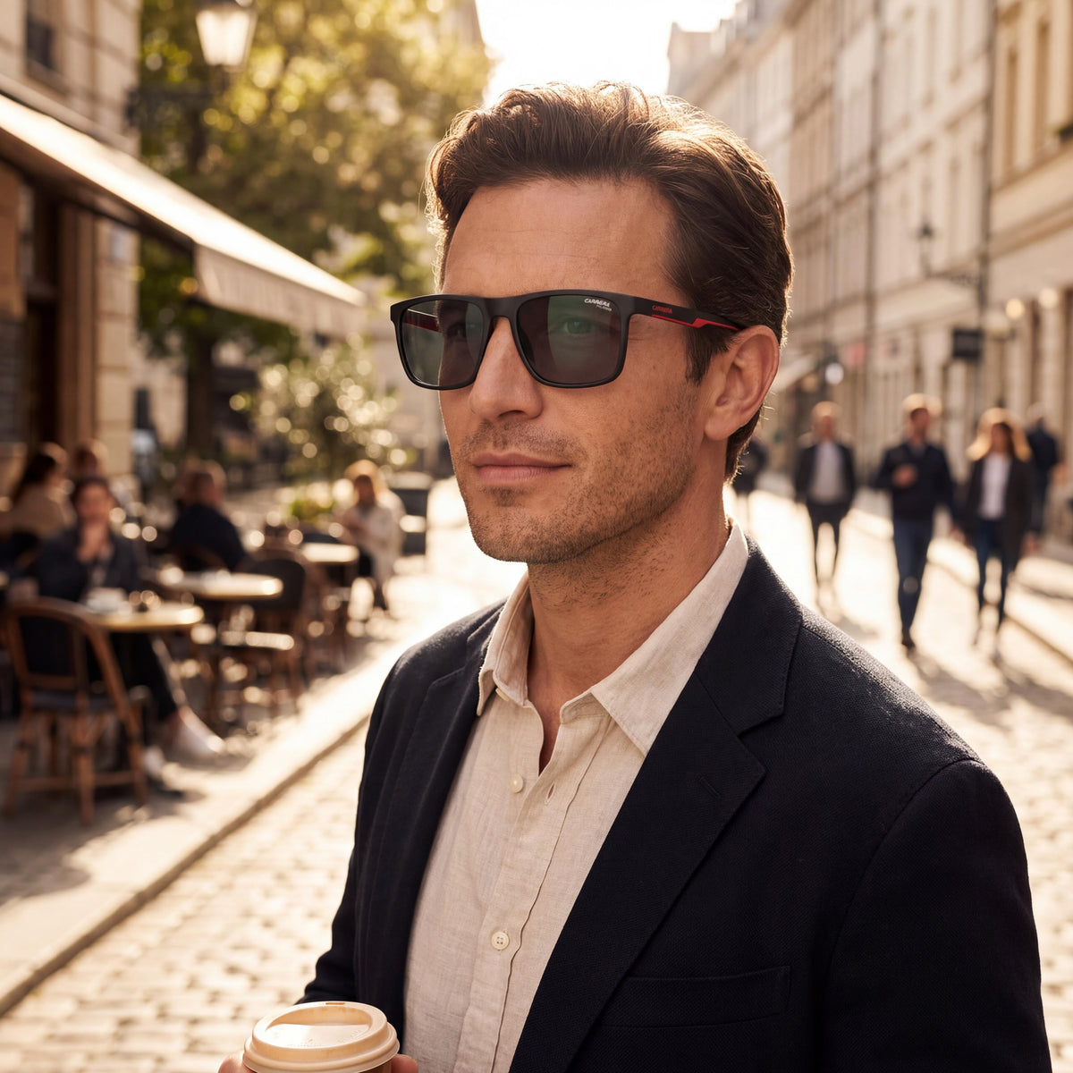 Gafas de sol polarizadas cuadradas negras y rojas Carrera 8064/S para hombre, 57 mm, Photo 6