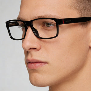 Carrera 8852 Rectangle Eyeglasses for Men — interior view, Polycarbonate demo lenses