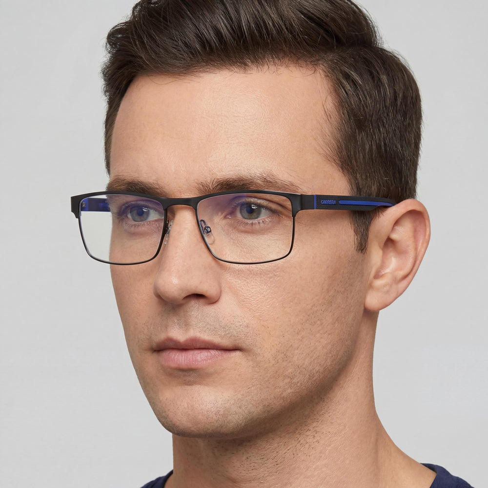 Carrera 8884 Rectangle Eyeglasses Unisex — side view, Black Alloy Steel temples