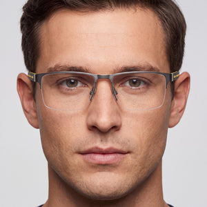 Carrera 8893 Rectangle Eyeglasses Men — side view, Matte Dark Ruthenium Silver Stainless Steel temples