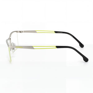 Carrera 890141 Rectangle Eyeglasses Unisex — side view, Silver Plastic temples