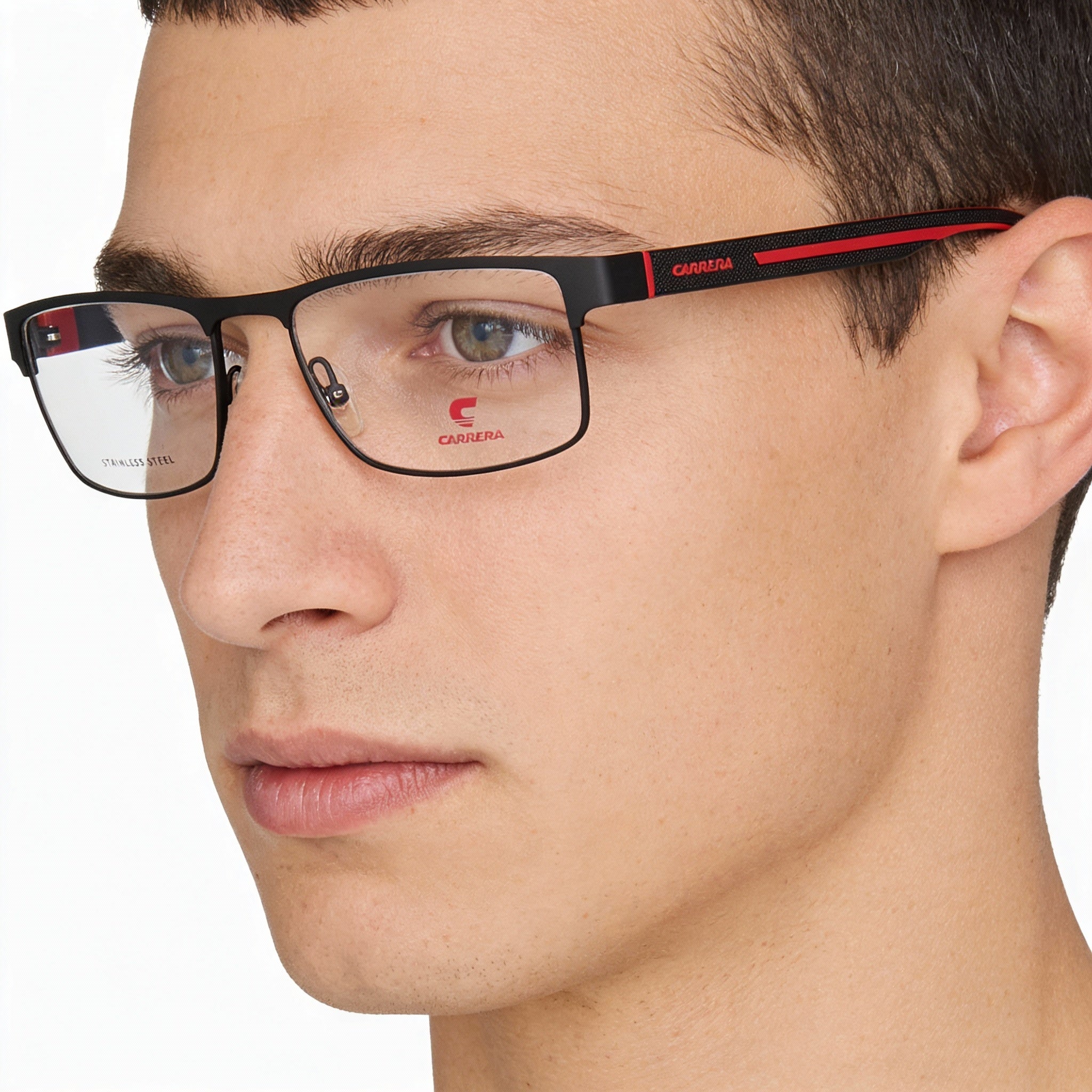 Gafas rectangulares Carrera negras y rojas para hombre, aleación de acero de 55 mm, Photo 4