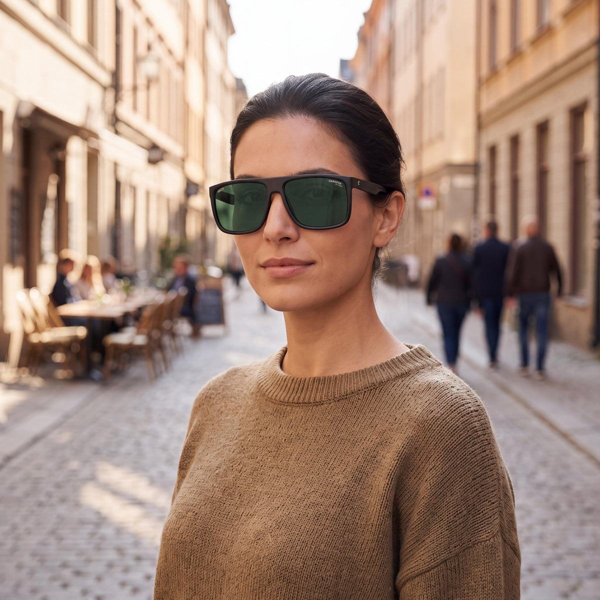 Gafas de sol Unisex Carrera CARDUC 011/S, montura cuadrada de propionato en color negro, lentes verdes sólidas con protección UV, graduables, 61 mm, Photo 4