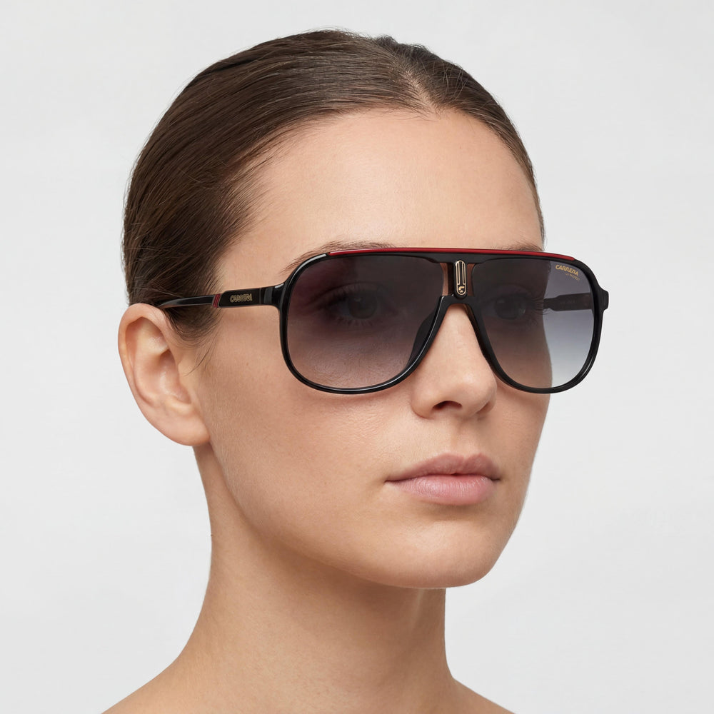 Carrera Contemporary Aviator Sunglasses Unisex — side view, Non-Polarized Black Red lens