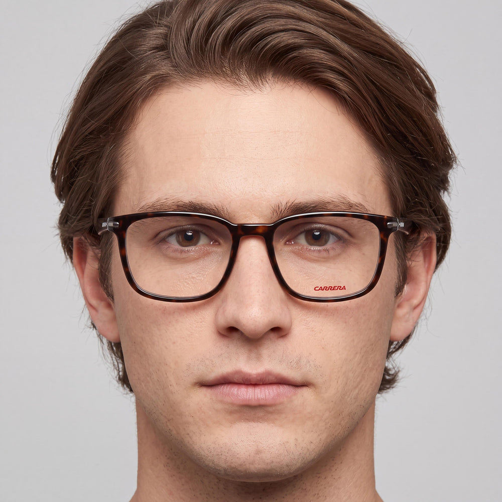 Carrera Rectangle Eyeglasses Unisex — side view, Havana Plastic temples