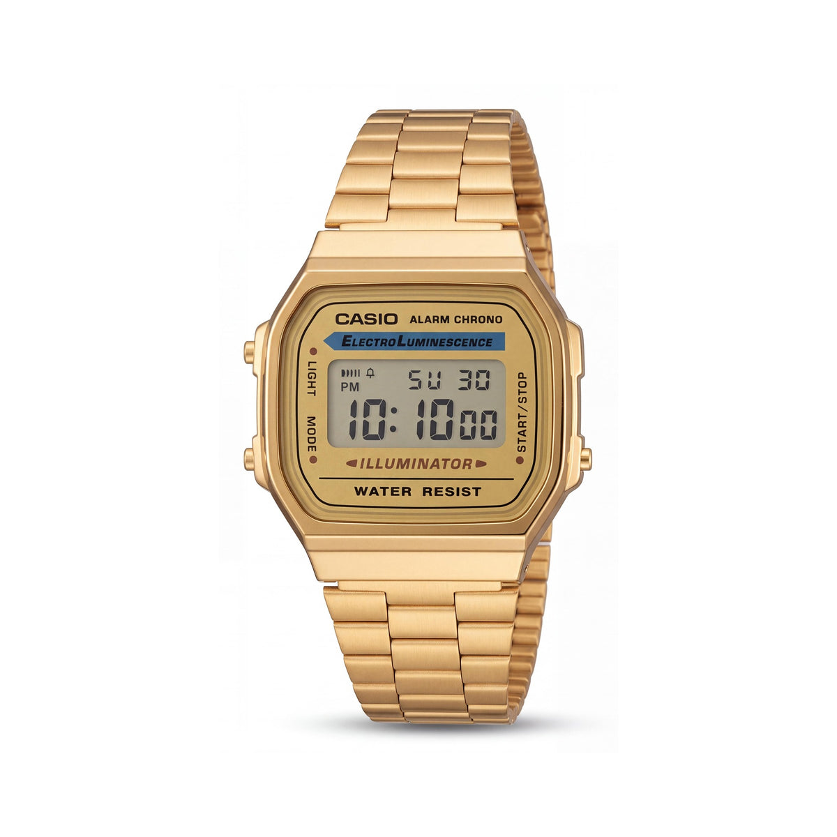 Reloj Casio A168WG-9WDF unisex con brazalete en tono oro amarillo, cronómetro y resistencia al agua, Photo 1