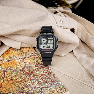 Casio AE-1200WH Men's Watch in outdoor lifestyle photo, 100m Water Resistant