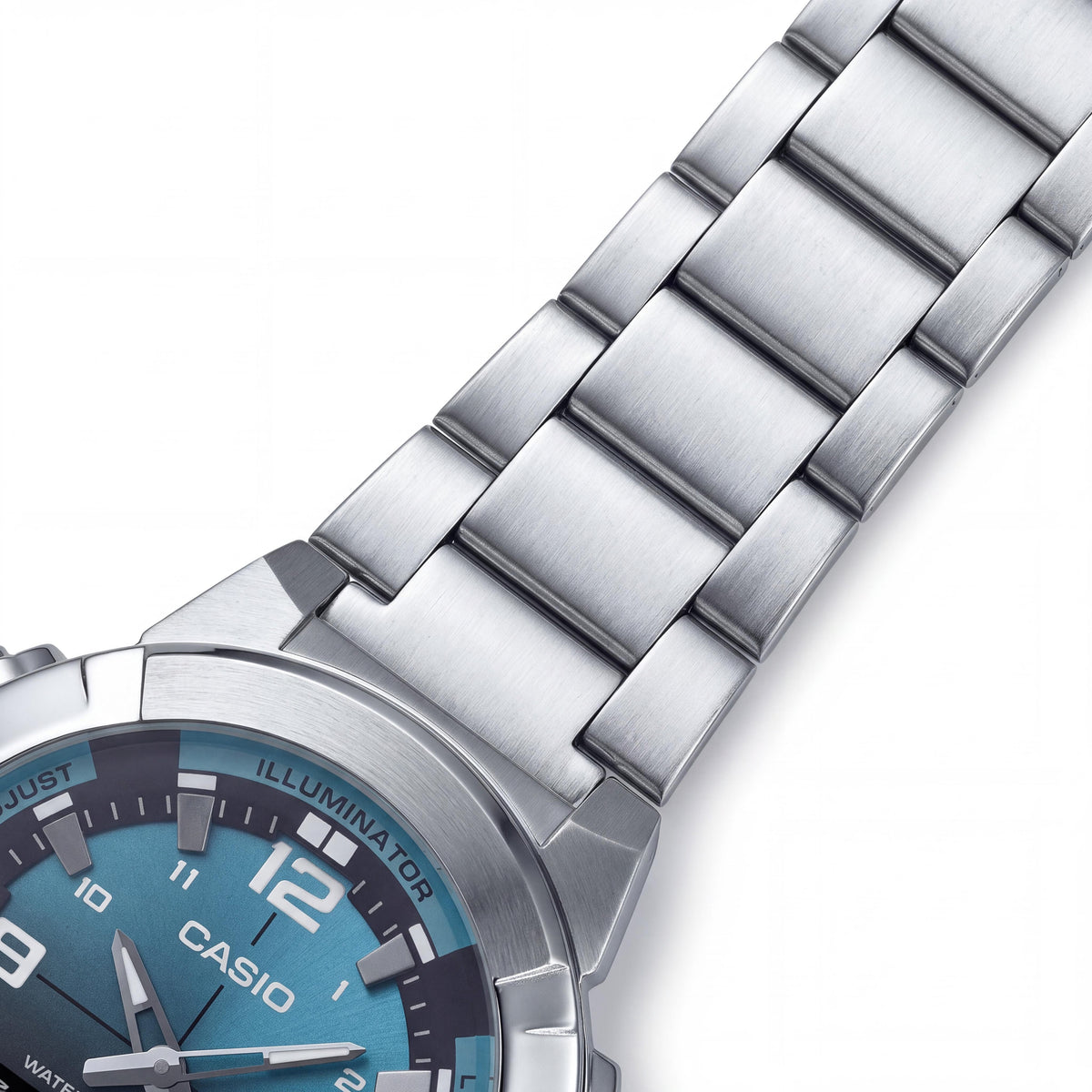 Reloj Casio para hombre, analógico-digital con doble zona horaria, correa de acero inoxidable azul verdoso y caja de 51,5 mm, Photo 2
