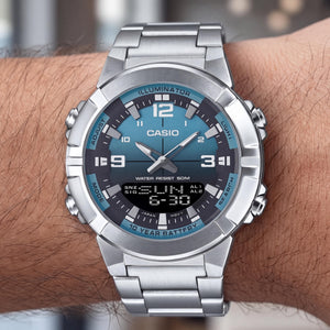 Casio AMW870DA Men's Watch — side view, Stainless Steel band