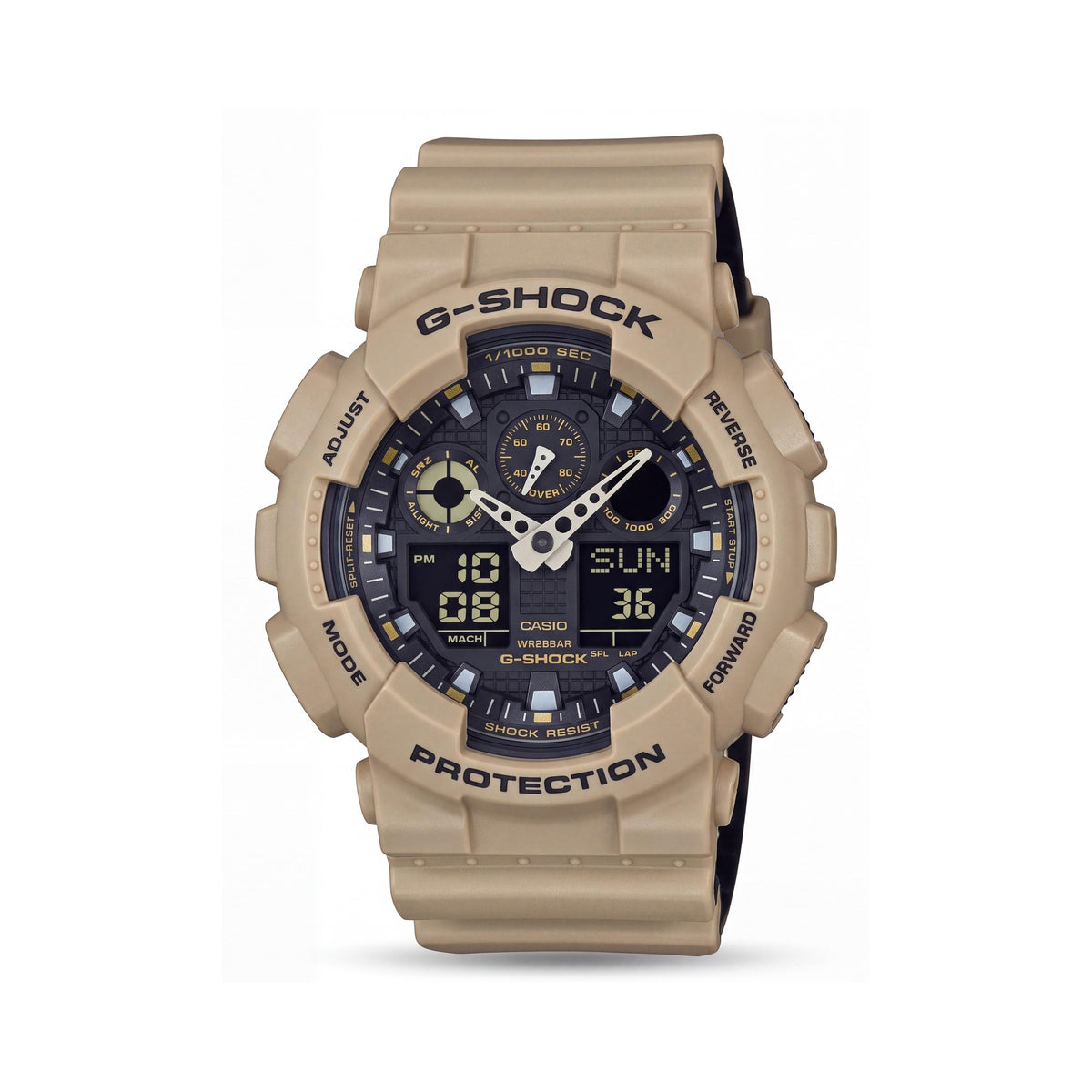 Reloj Casio GA-1000L resistente a los golpes, sumergible 200 m, horario mundial, alarma, temporizador, luz LED, unisex, color beige, Photo 1