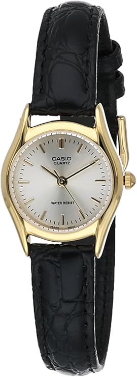 Casio LTP-1094Q-7ARDF Women's Gold Watch with brown leather strap and white dial, 23mm