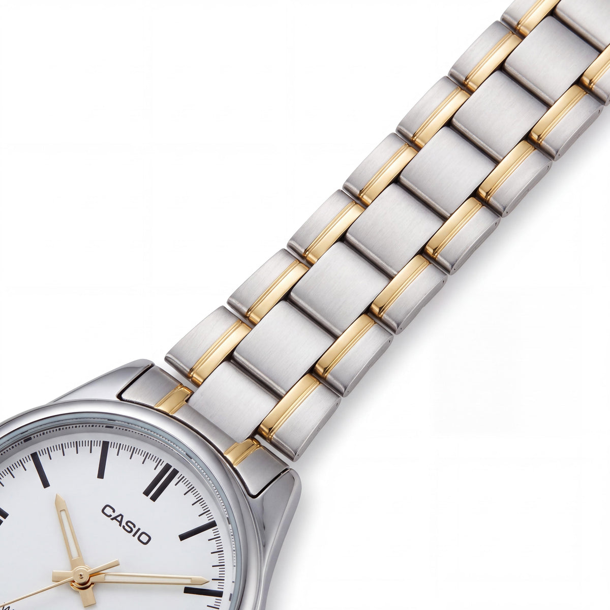 Reloj Casio LTP-V005SG-7AUDF para mujer, analógico, resistente al agua, con correa de acero inoxidable en color plata y dorado, esfera blanca, 34 mm, Photo 2