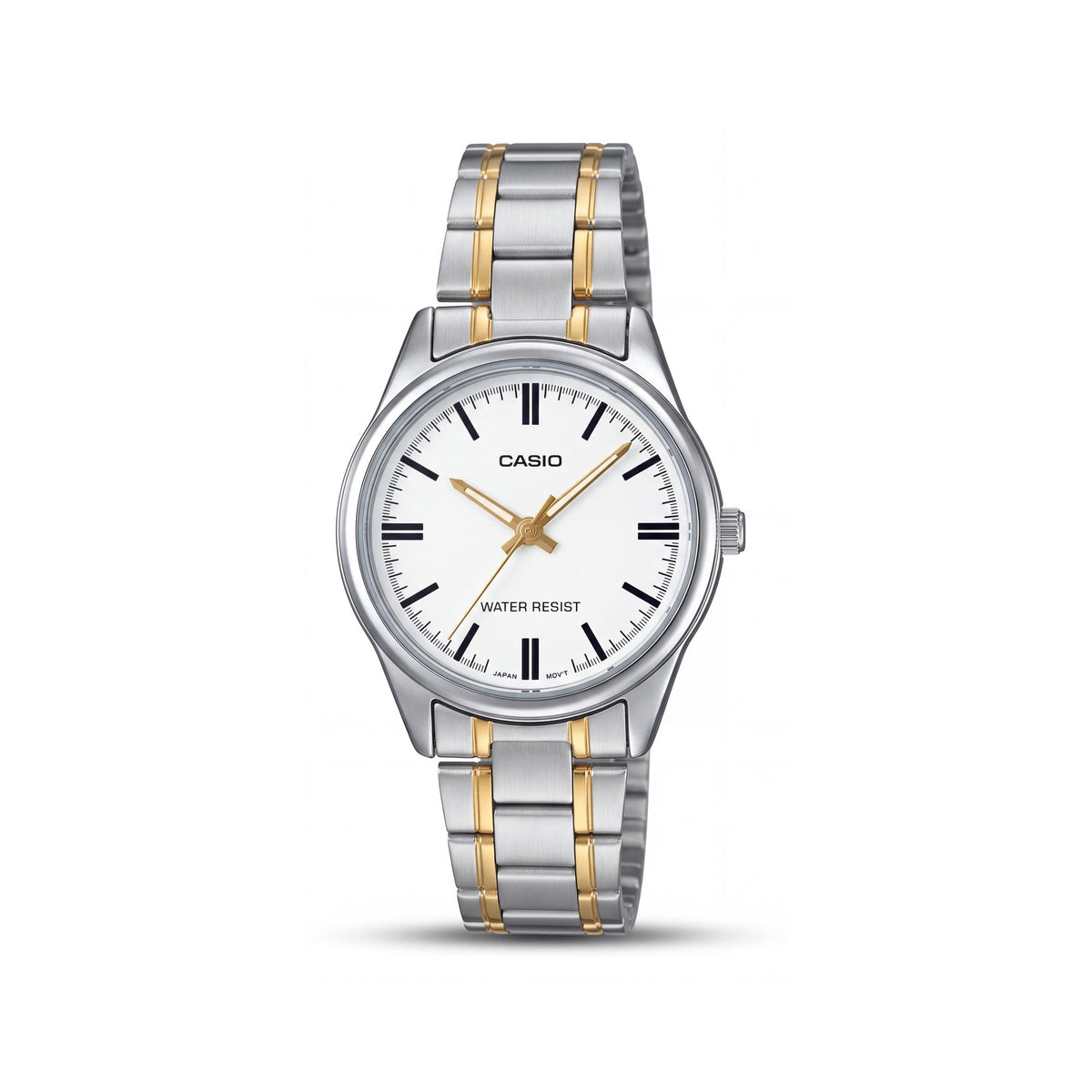 Reloj Casio LTP-V005SG-7AUDF para mujer, analógico, resistente al agua, con correa de acero inoxidable en color plata y dorado, esfera blanca, 34 mm, Photo 1