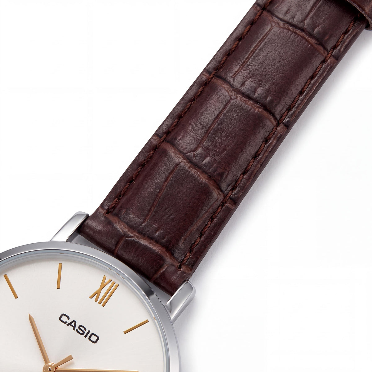 Reloj Casio LTP-VT01L-7B2UDF para mujer, analógico minimalista con correa de piel, resistente al agua con alarma y cronógrafo, marrón, blanco y dorado, Photo 2