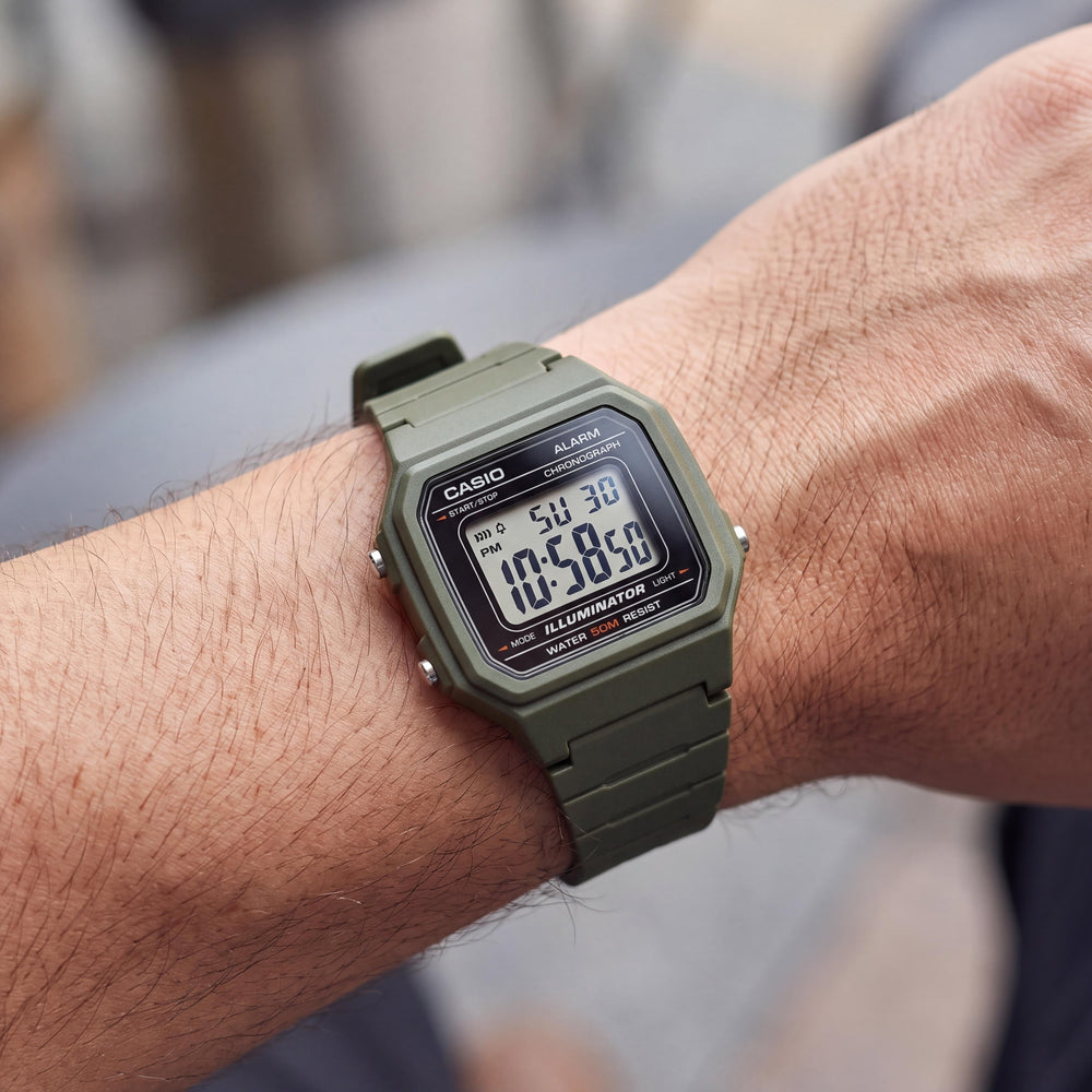 Casio W217H Men's Watch — side view, Resin case 40mm