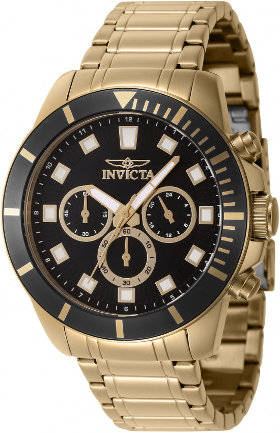 Invicta Pro Diver 46042 Chronograph GMT Quartz Black Dial Men's Gold Watch