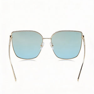 Chopard SCHG67M Cat Eye Sunglasses Women — side view, Non-Polarized Blue Mirror Gold lens