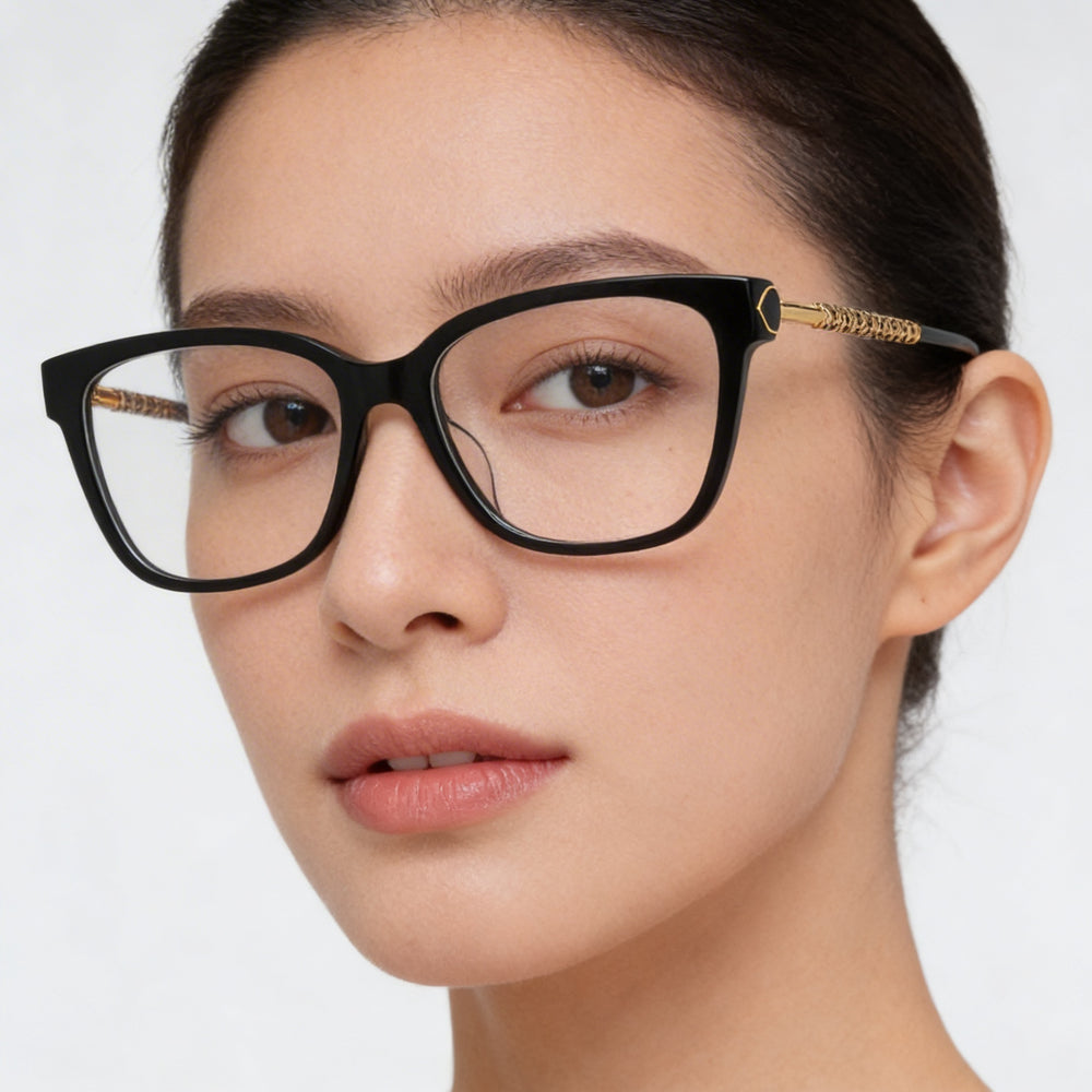Chopard Vch333w Square Eyeglasses Women — side view, Black metal temples