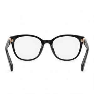 Chopard Vch356s Round Eyeglasses Women — side view, Black Acetate temples