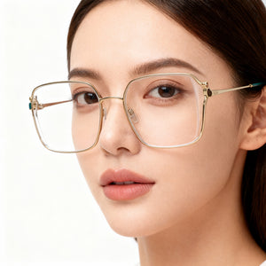 Chopard VCHG29S Square Eyeglasses Women — side view, Gold Metal temples