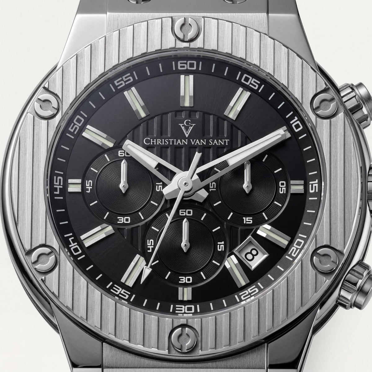 Christian Van Sant Men's Watch, Black Dial Stainless Steel 46mm, Photo 2