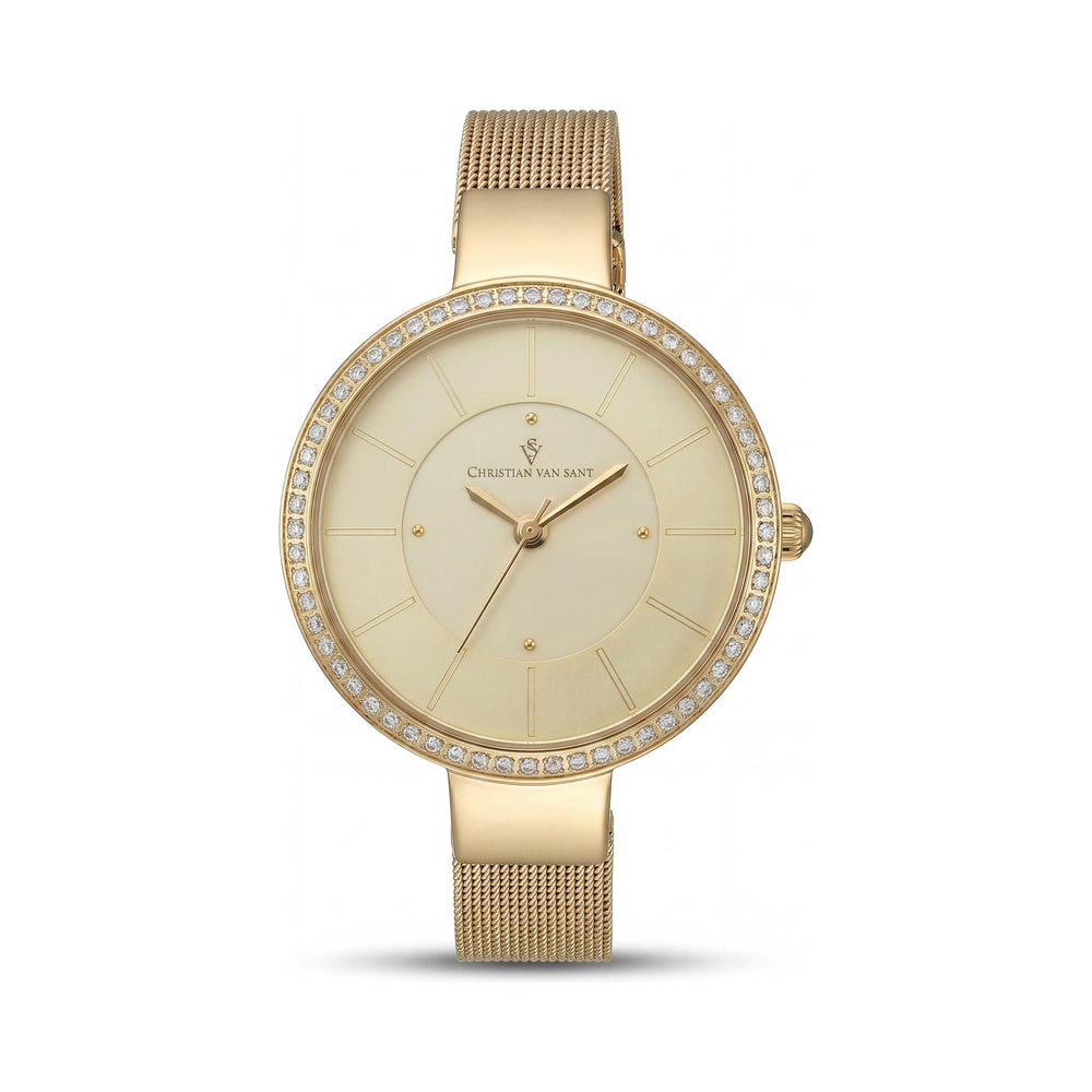 Christian Van Sant CV0224 Gold Dial Stainless Steel Women's Watch, 32mm