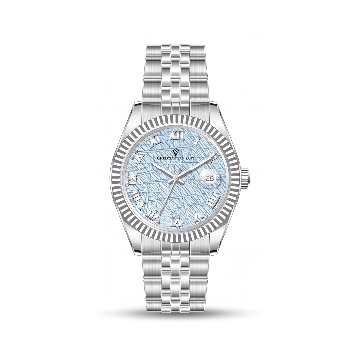 Reloj automático para hombre Christian Van Sant CV0702 de acero inoxidable en tono plateado con esfera azul y cristal mineral, Photo 1