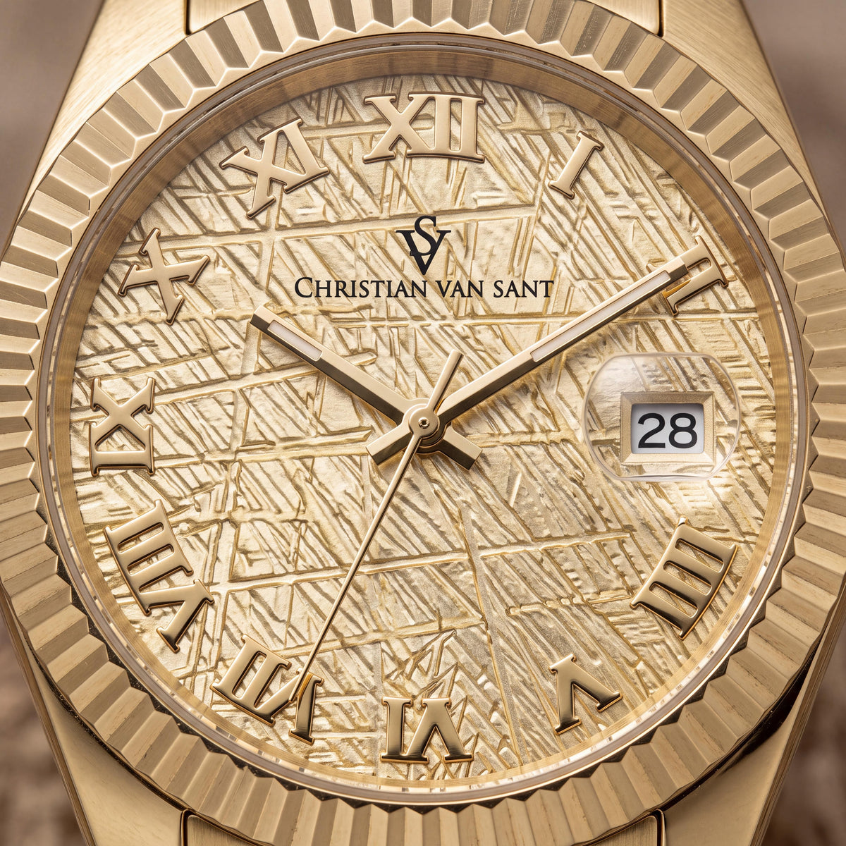 Reloj automático para hombre Christian Van Sant CV0704 de acero inoxidable en tono oro amarillo con esfera dorada, Photo 2