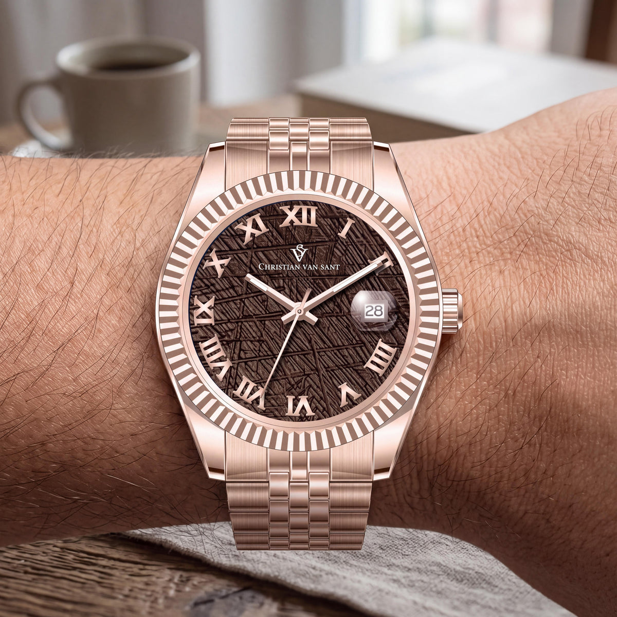 Reloj automático para hombre Christian Van Sant CV0706 con caja de acero inoxidable en oro rosa y esfera negra, Photo 3