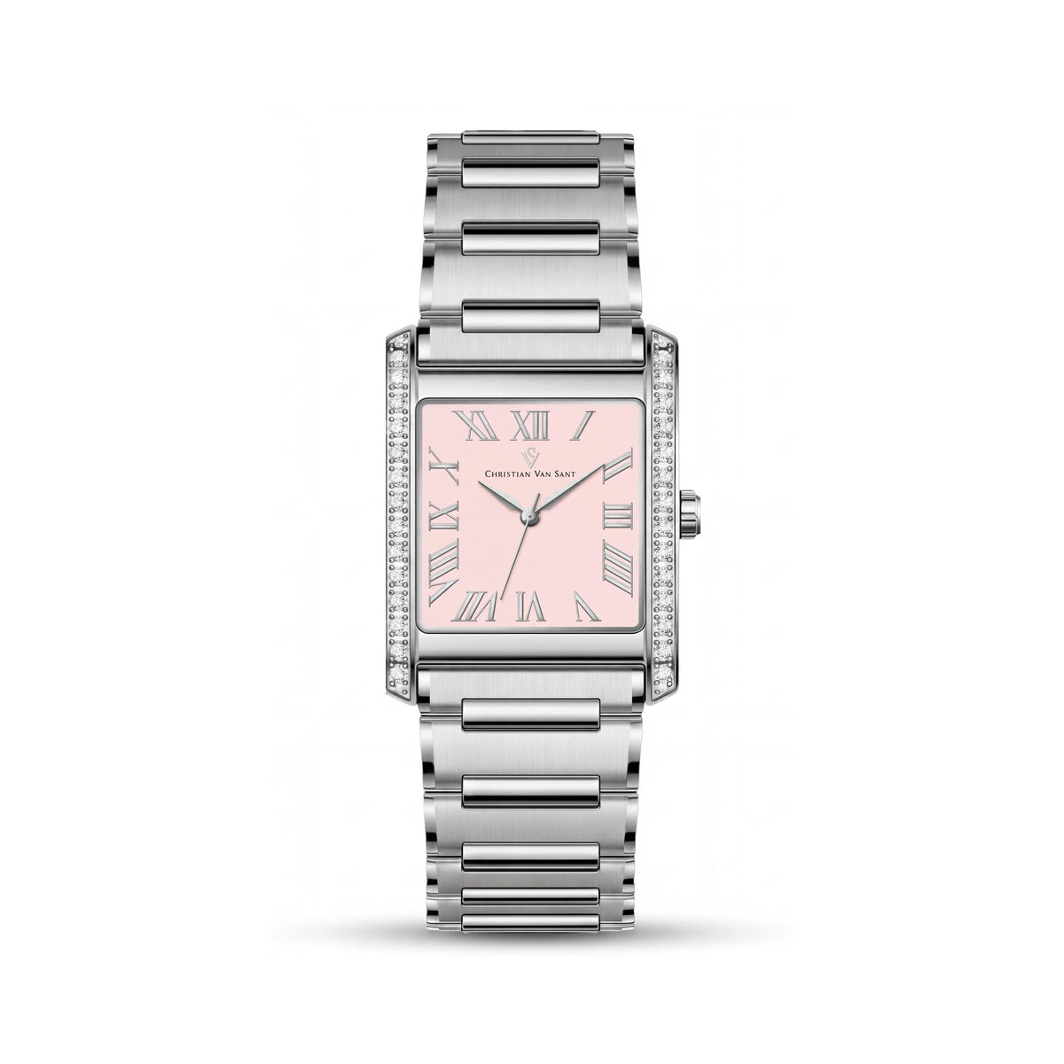 Reloj de cuarzo Christian Van Sant CV1285 para mujer, caja y brazalete de acero inoxidable plateado, esfera rosa, Photo 1