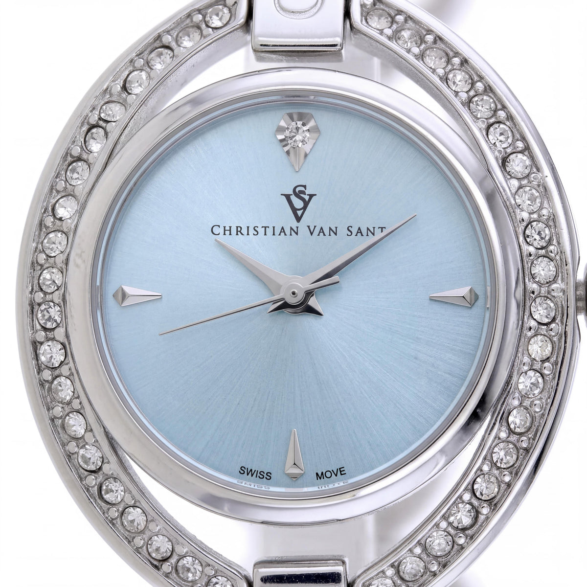 Reloj redondo de cuarzo de acero inoxidable con esfera azul para mujer Christian Van Sant CV2932, brazalete de 7.5 pulgadas, Photo 2