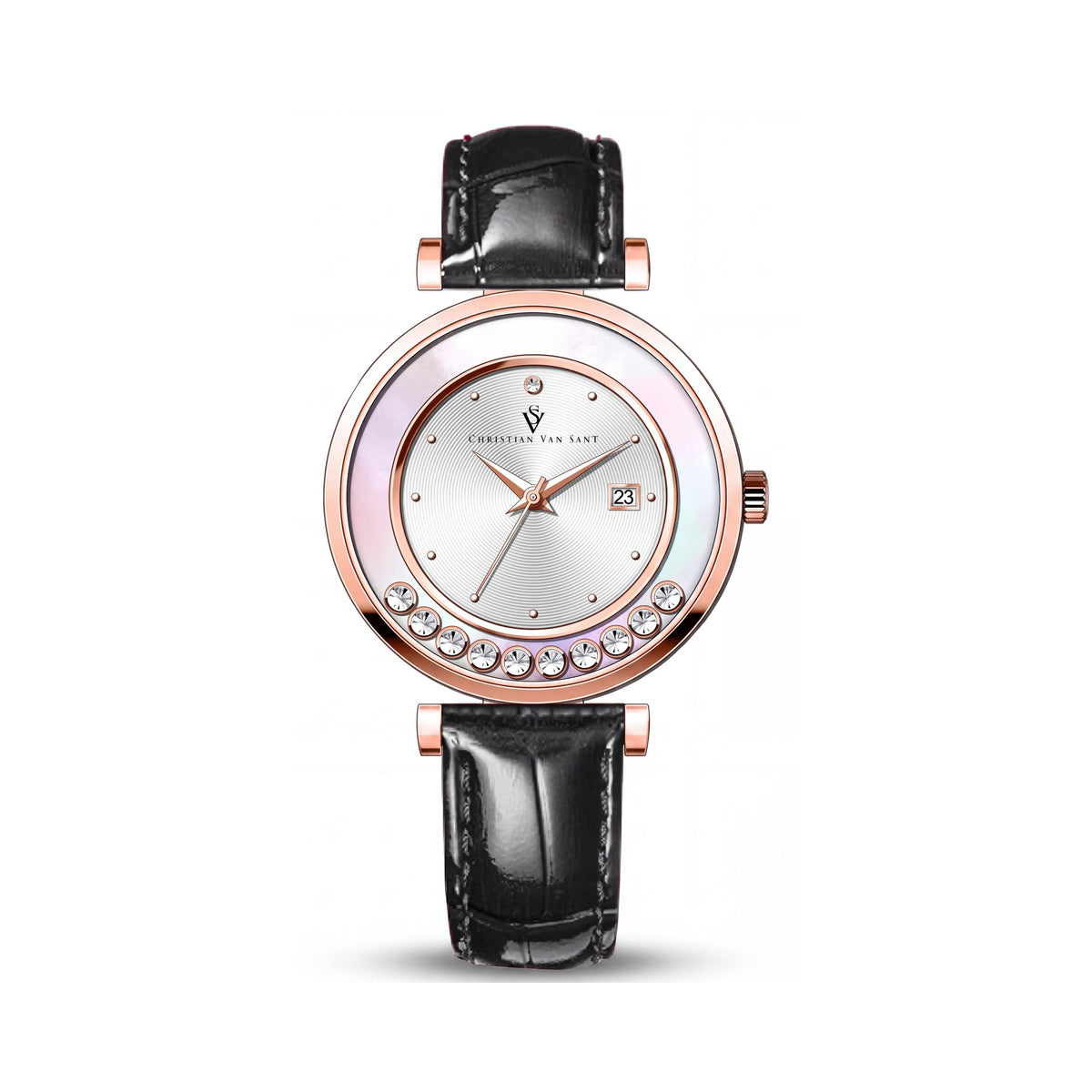 Reloj de cuarzo Christian Van Sant CV3815 moderno para mujer, con correa de cuero, resistente al agua, esfera plateada de acero inoxidable, Photo 1