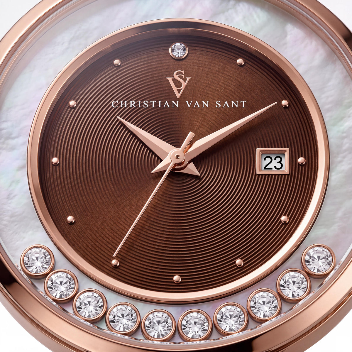 Reloj de cuarzo Christian Van Sant CV3817 moderno para mujer, de acero inoxidable color marrón y piel, resistente al agua, Photo 2