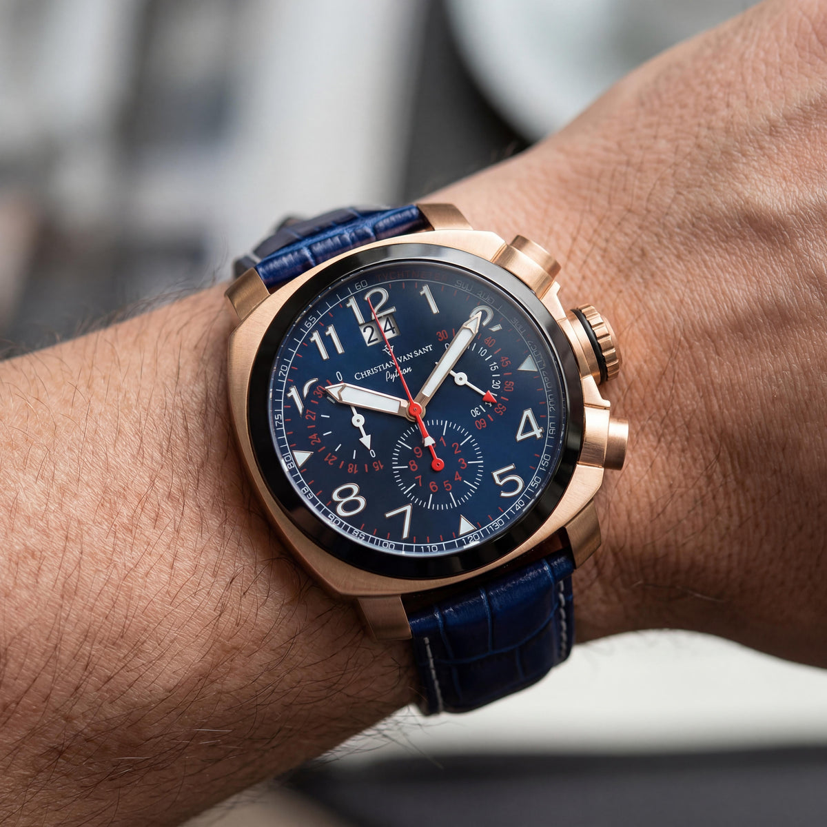 Reloj de Cuarzo Cronógrafo para Hombre Christian Van Sant CV3AU5 Grand Python, Esfera Azul, Correa de Cuero, 50mm, Resistente al Agua 100M, Photo 4
