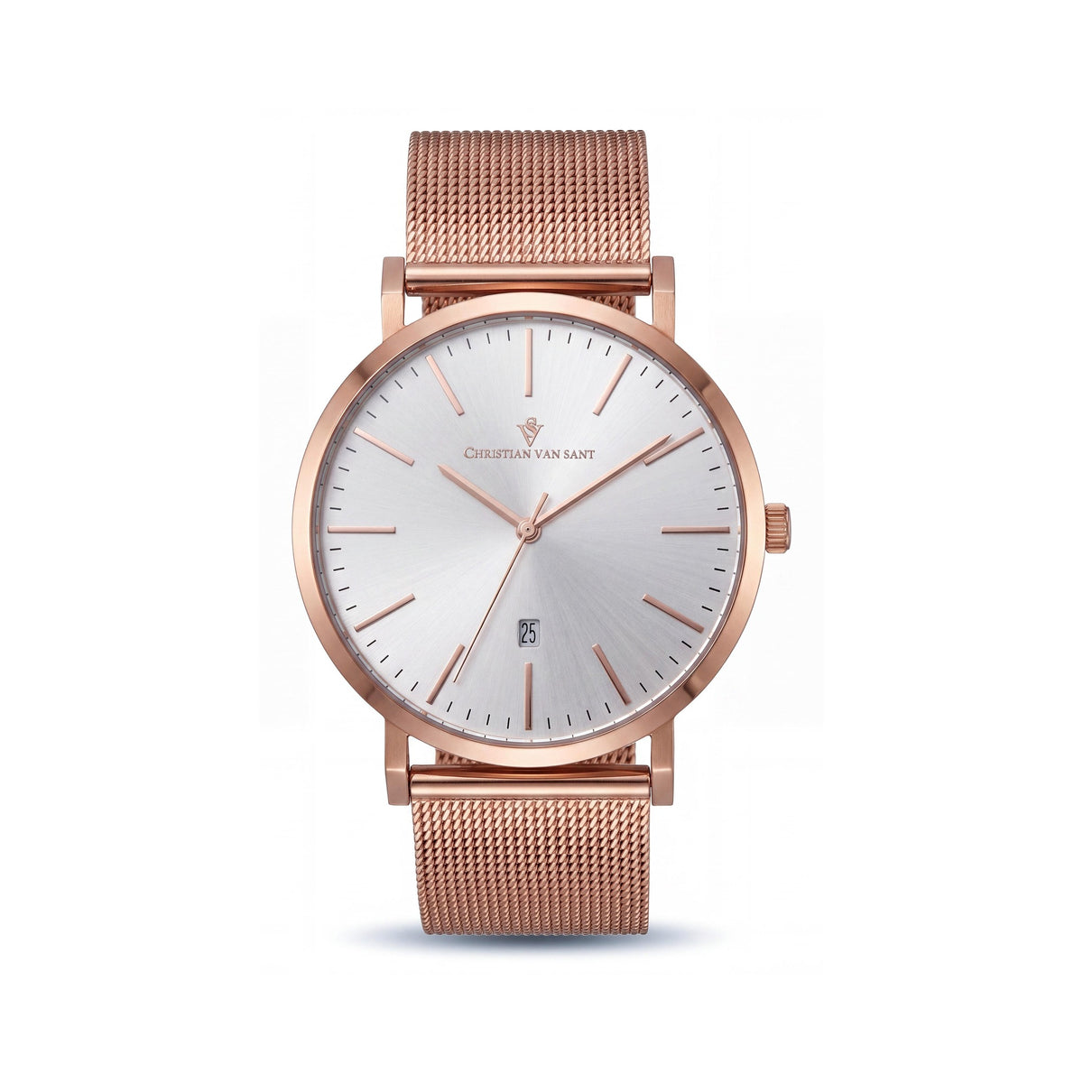Reloj Christian Van Sant CV4322 para hombre, movimiento de cuarzo, esfera plateada oro rosa, resistente a arañazos, resistente al agua, Photo 1