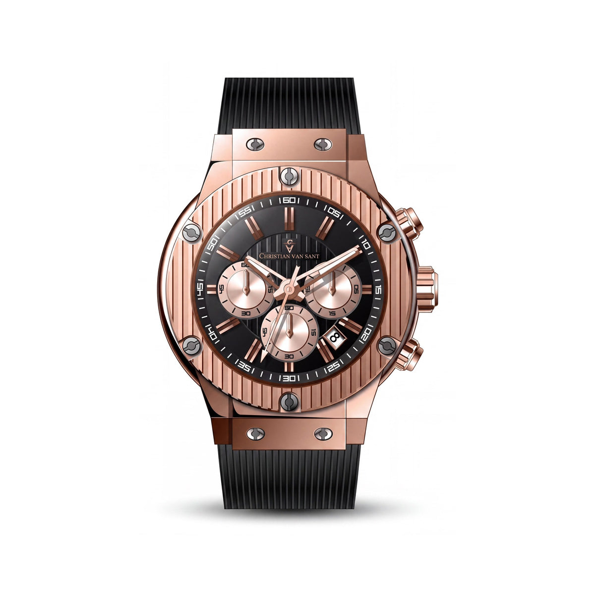 Reloj de pulsera Christian Van Sant CV8146 moderno para hombre con correa de goma roja, caja de acero inoxidable, resistente al agua, Photo 1
