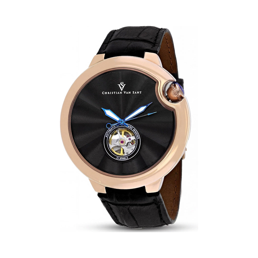 Christian Van Sant Modern Black Dial Stainless Steel Men's Watch, 40mm