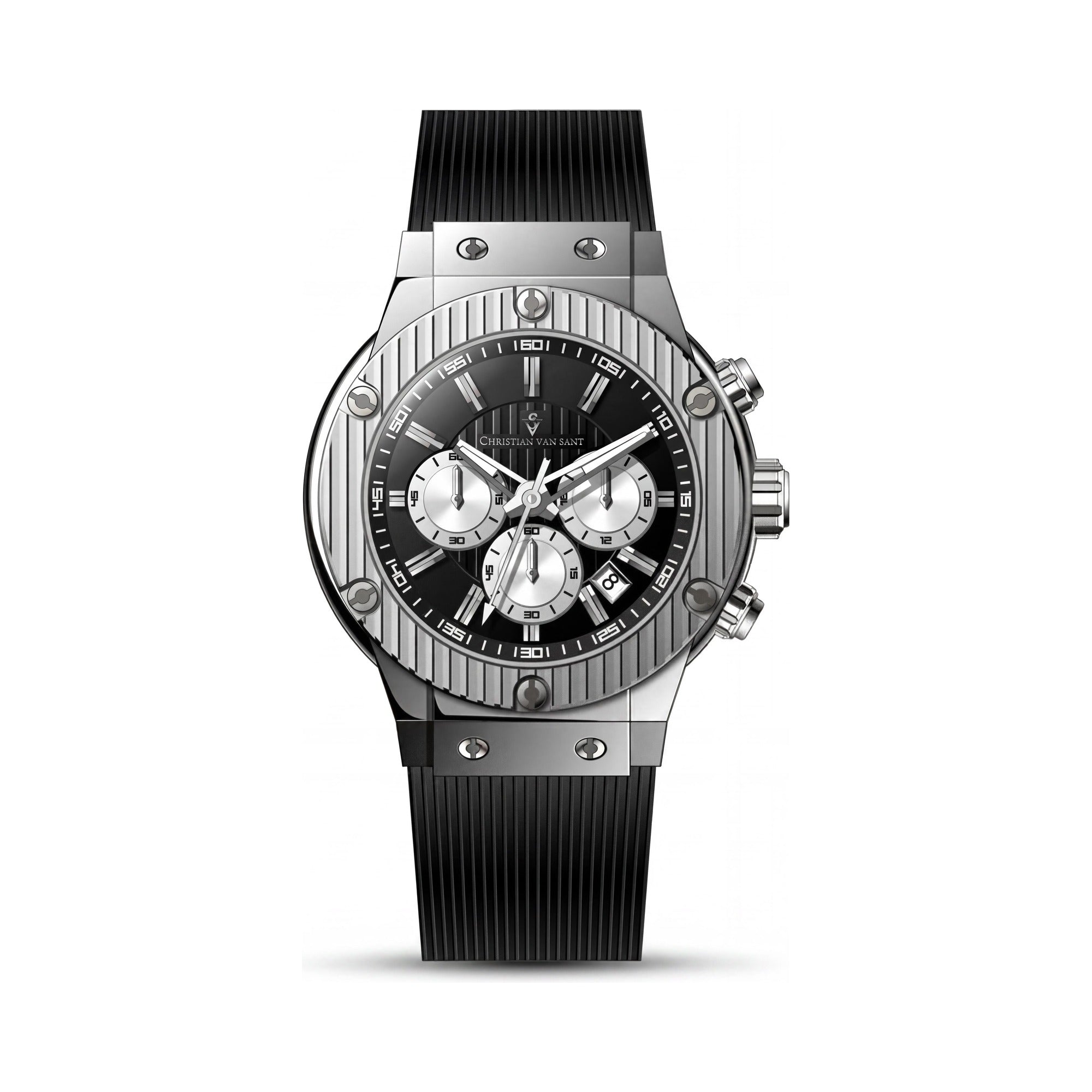 Reloj moderno Christian Van Sant para hombre, esfera negra de acero inoxidable de 46 mm, Photo 1