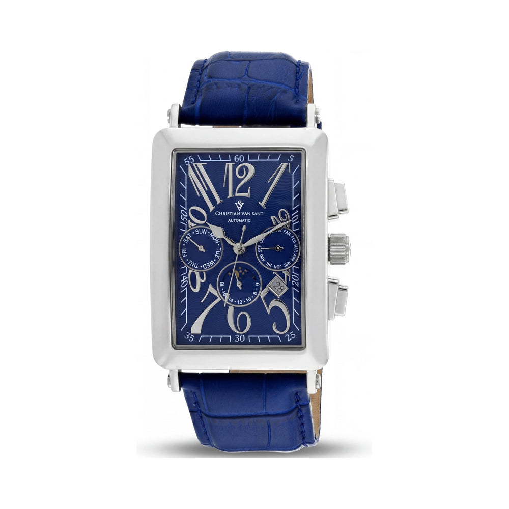 Christian Van Sant Modern Blue Dial Stainless Steel Men's Watch, 40mm