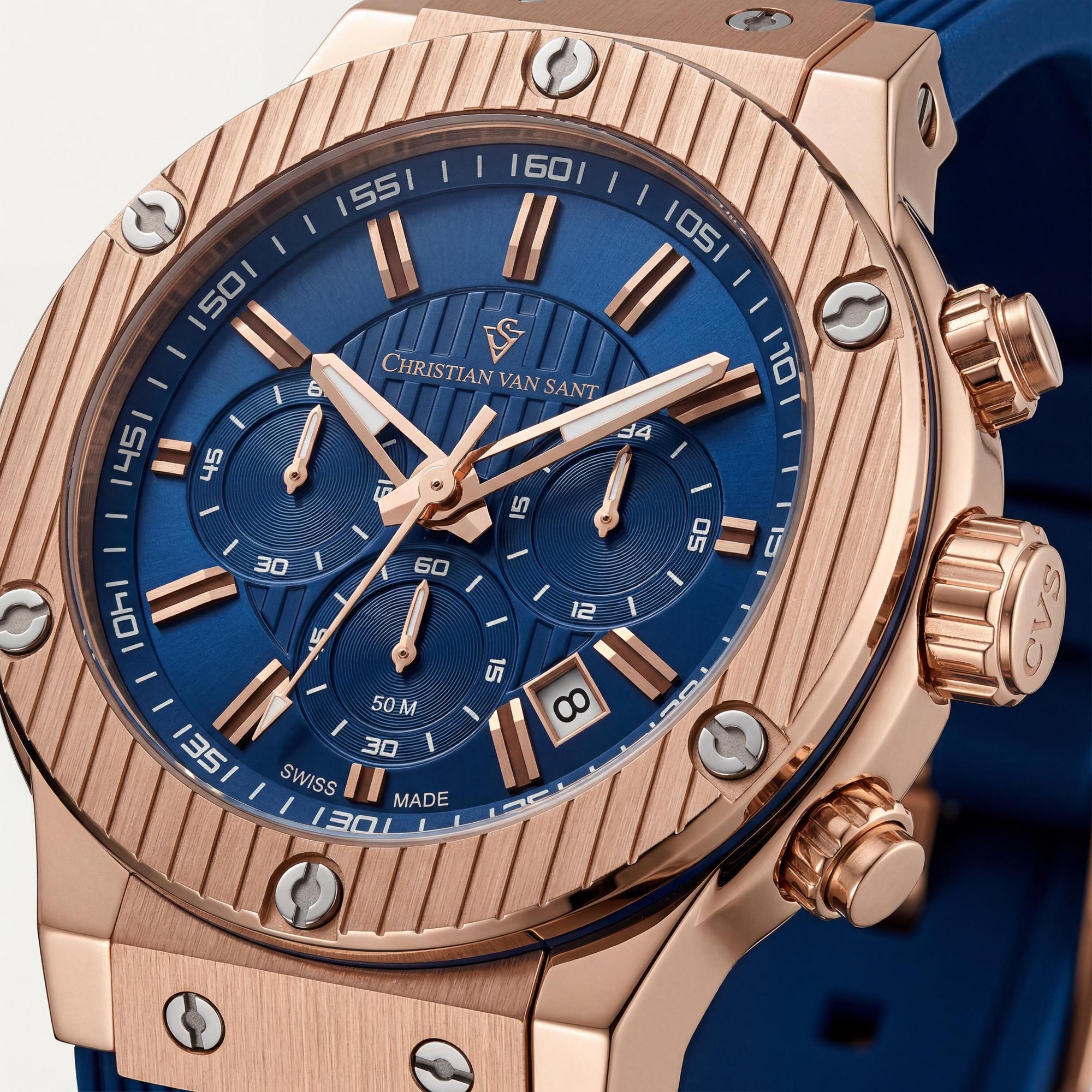 Christian Van Sant Modern Men's Watch, Blue Dial Stainless Steel 46mm, Photo 2