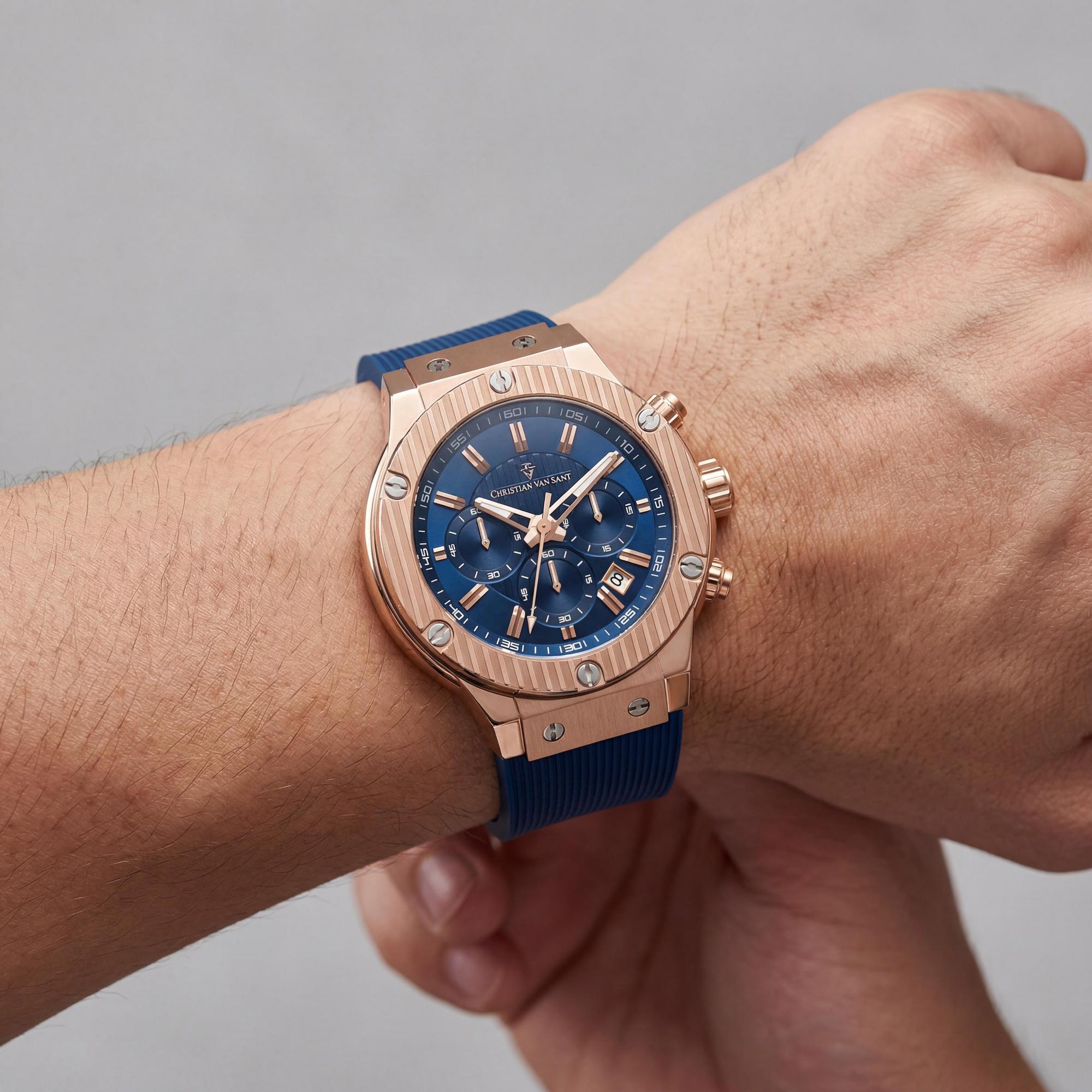 Christian Van Sant Modern Men's Watch, Blue Dial Stainless Steel 46mm, Photo 3