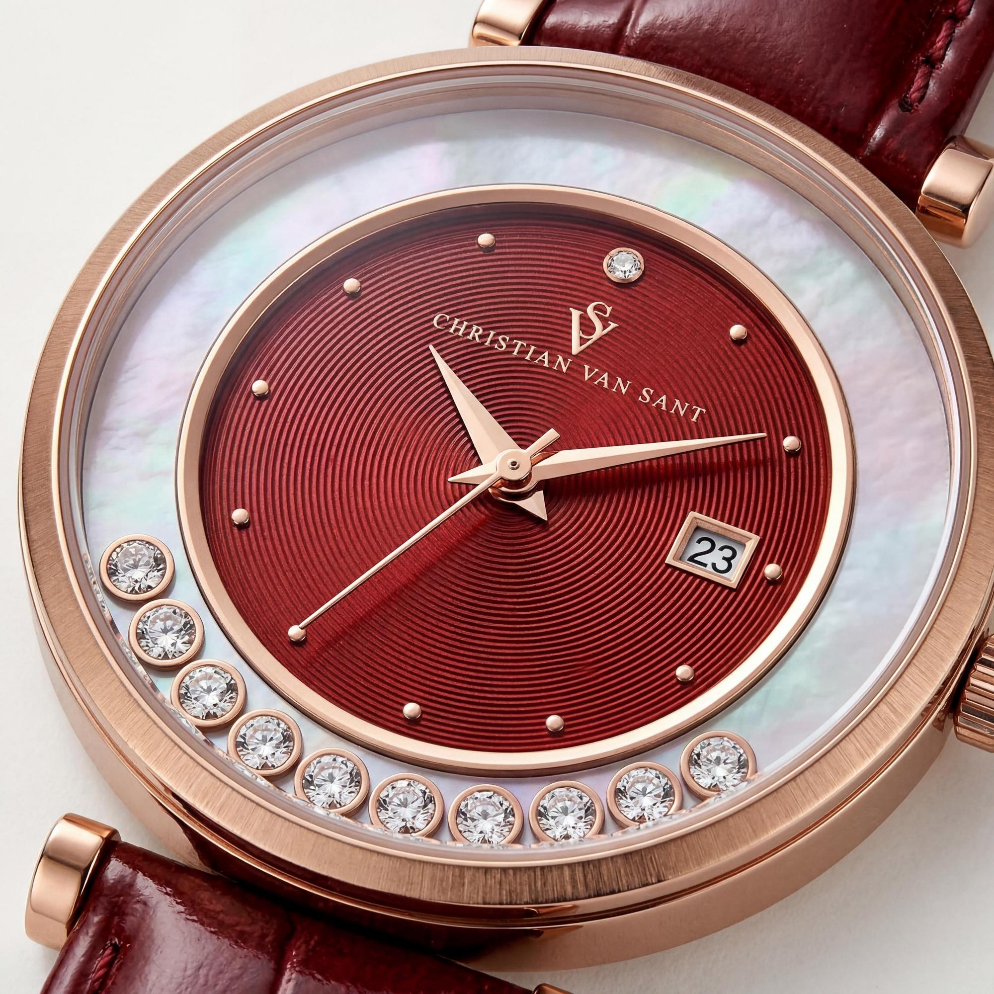 Reloj de pulsera Christian Van Sant para mujer, esfera roja de acero inoxidable de 40 mm, Photo 2