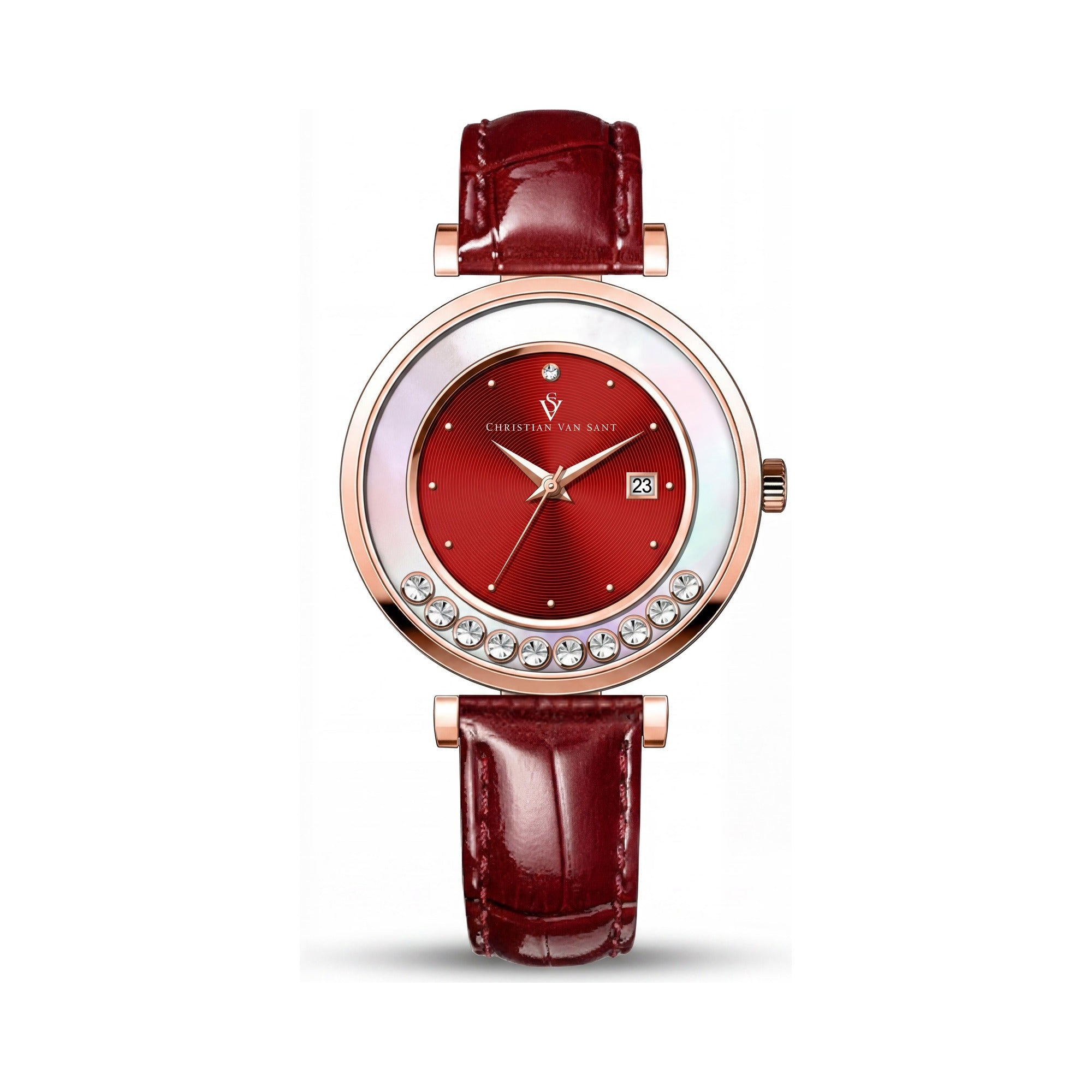 Reloj de pulsera Christian Van Sant para mujer, esfera roja de acero inoxidable de 40 mm, Photo 1