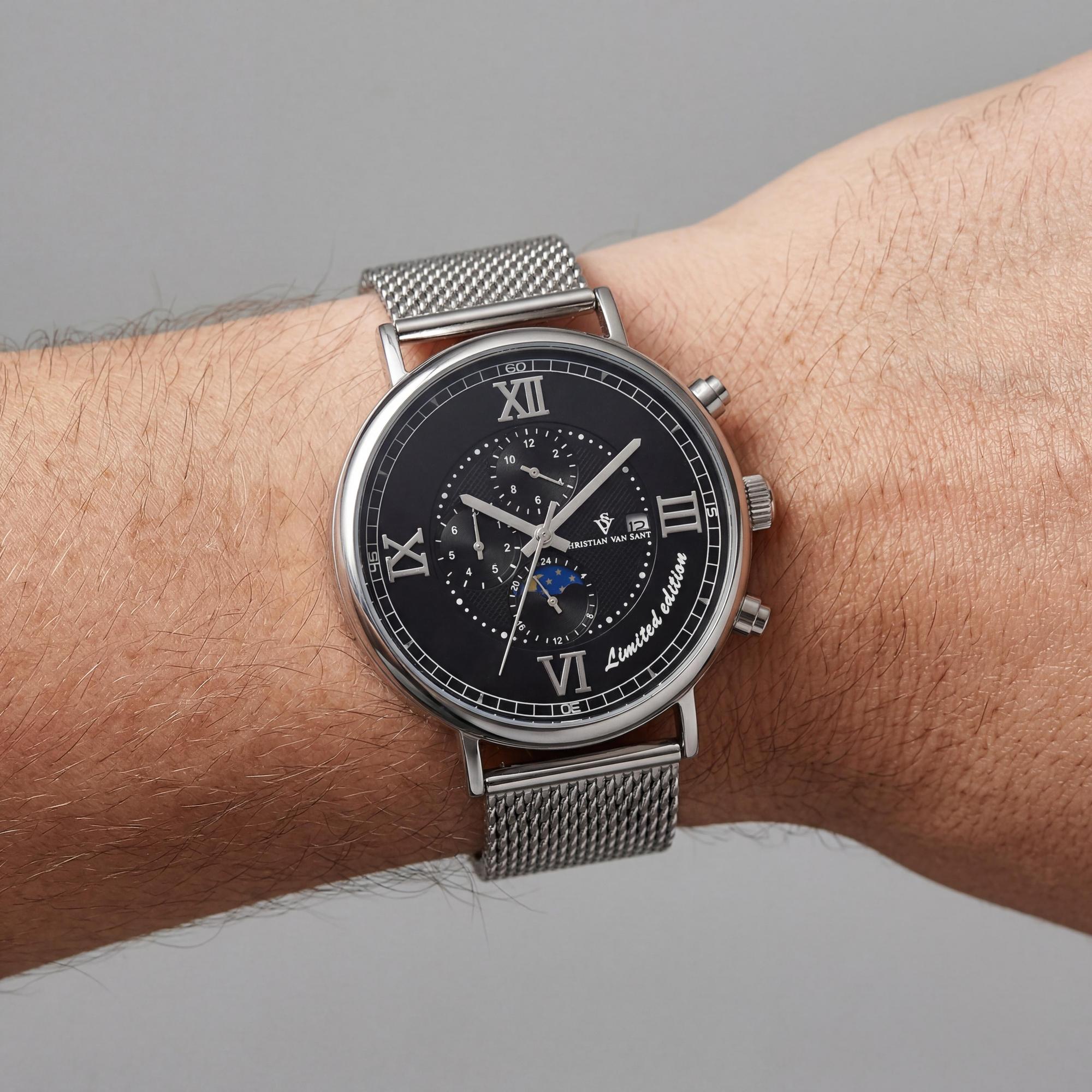 Christian Van Sant Men's Watch, Black Dial Stainless Steel 40mm, Photo 3