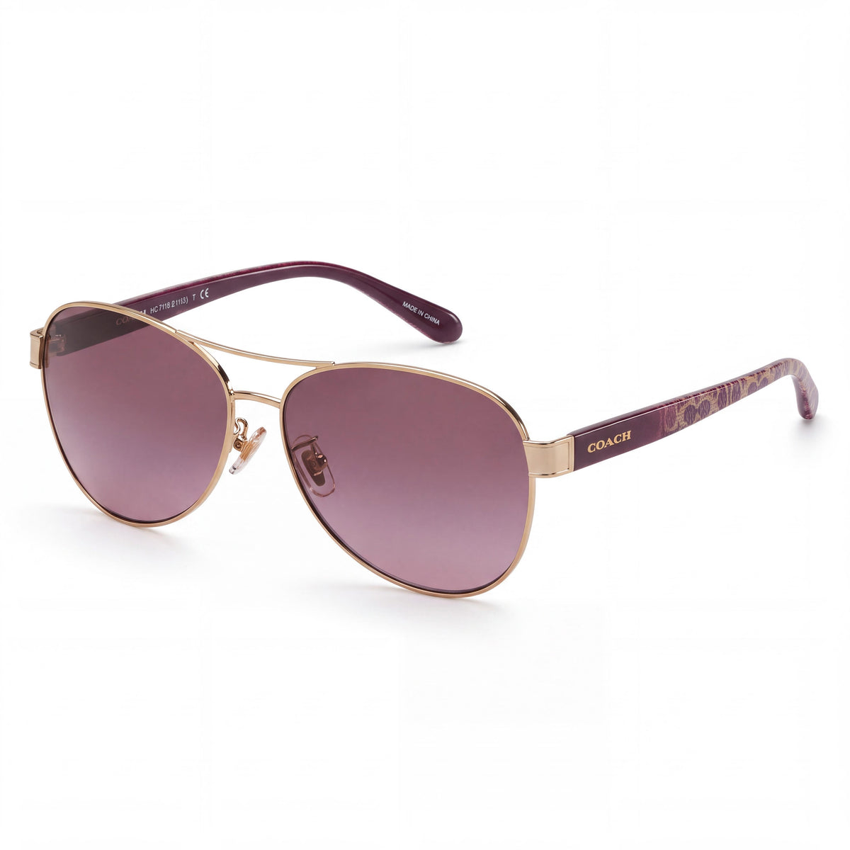 Gafas de sol metálicas de aviador Coach 0HC7115 para mujer, dorado claro, lentes espejadas moradas y rosadas, 59 mm, protección UV, Photo 1