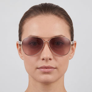 Coach HC7115 Aviator Sunglasses Women — side view, Non-Polarized Pink Mirrored lens
