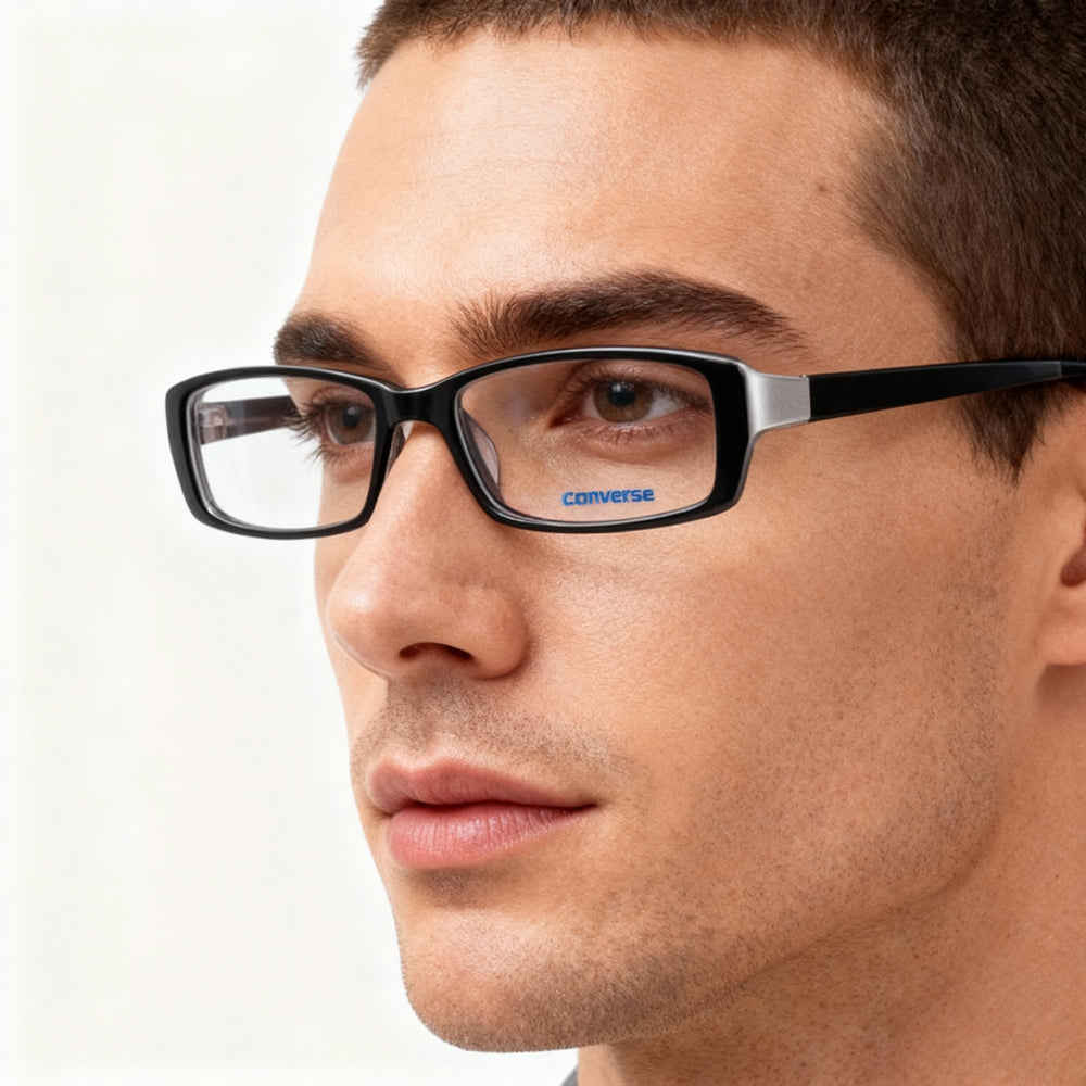 Converse A208 Rectangle Eyeglasses Men — side view, Black Plastic temples