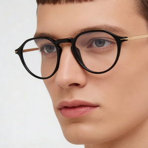 David Beckham Db 1105 Round Eyeglasses Unisex — side view, Black Acetate temples